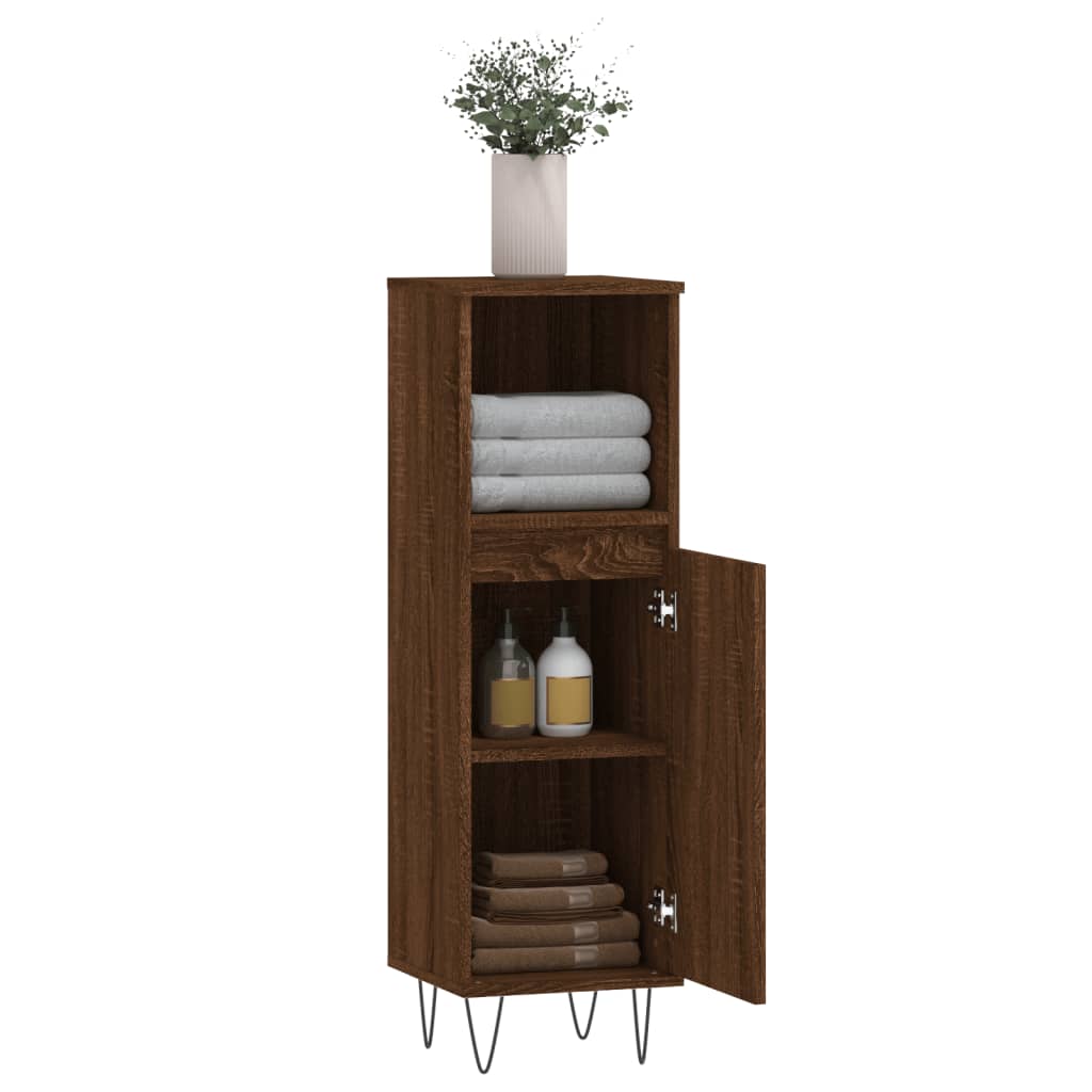Badkamerkast 30x30x100 cm bewerkt hout bruin eikenkleur is nu te koop bij PeponiXL, paradijselijk wonen!