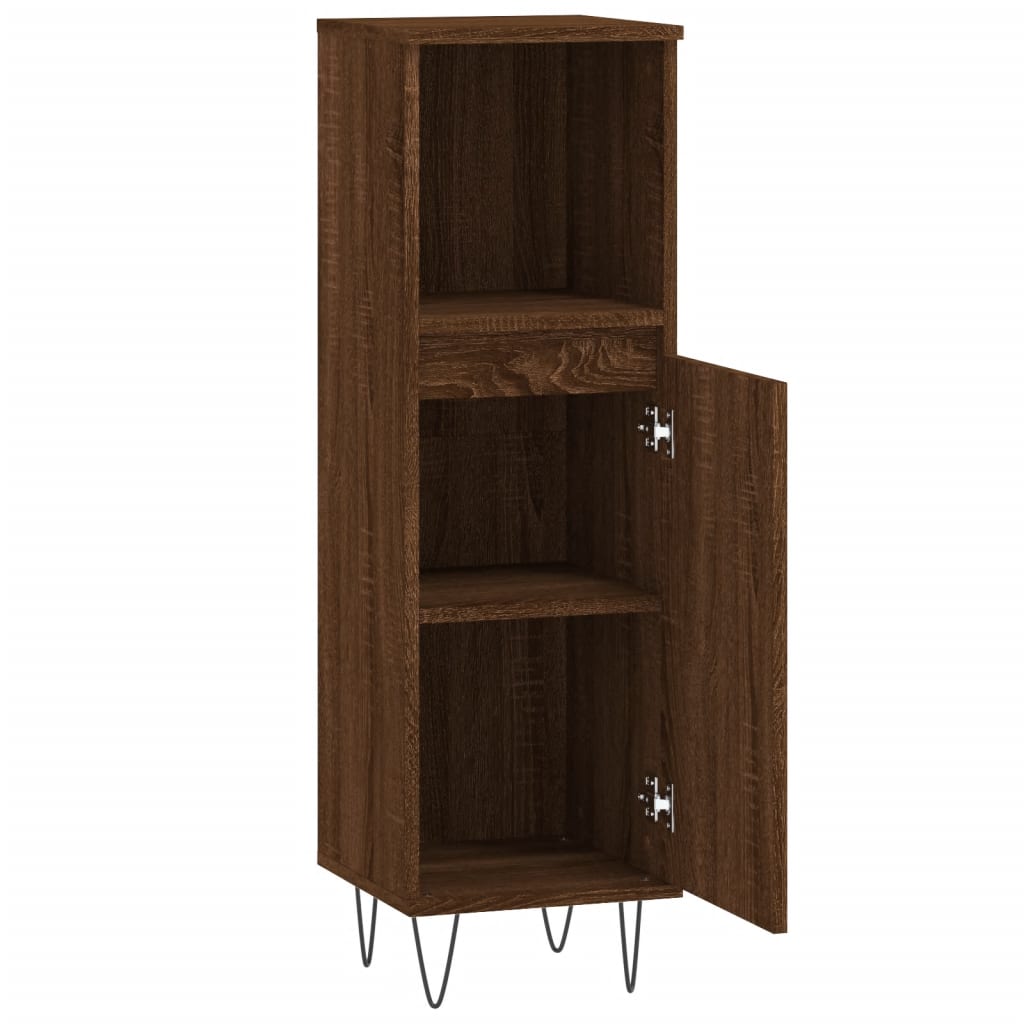 Badkamerkast 30x30x100 cm bewerkt hout bruin eikenkleur is nu te koop bij PeponiXL, paradijselijk wonen!
