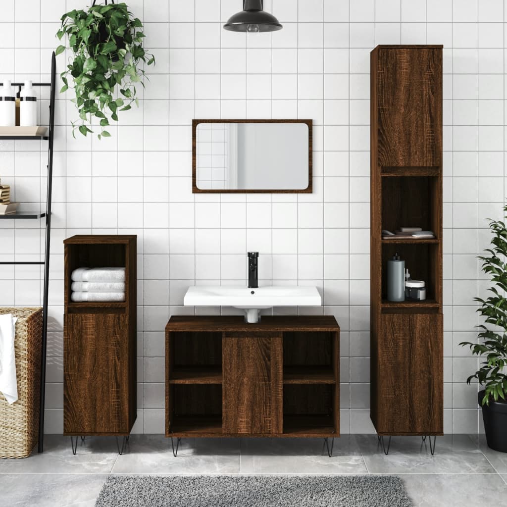 Badkamerkast 30x30x100 cm bewerkt hout bruin eikenkleur is nu te koop bij PeponiXL, paradijselijk wonen!