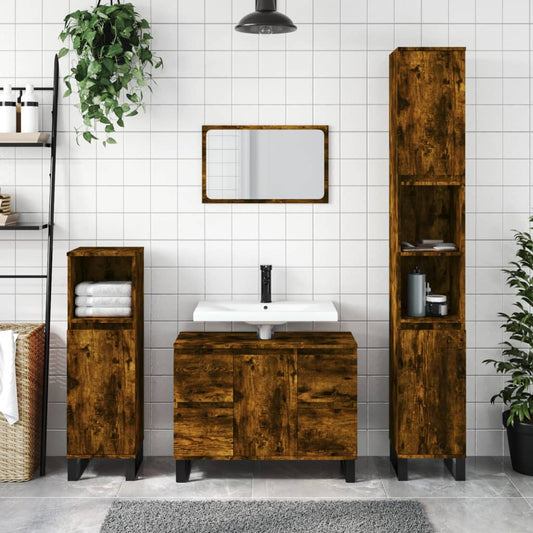 Badkamerkast 30x30x100 cm bewerkt hout gerookt eikenkleurig is nu te koop bij PeponiXL, paradijselijk wonen!