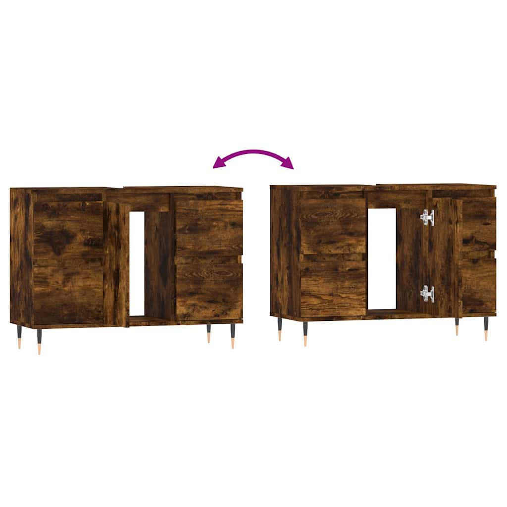 Badkamerkast 80x33x60 cm bewerkt hout gerookt eikenkleurig is nu te koop bij PeponiXL, paradijselijk wonen!
