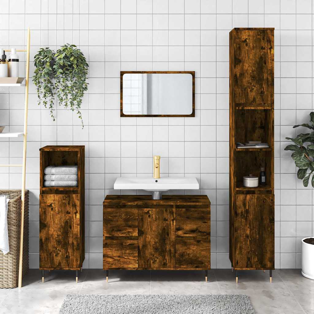 Badkamerkast 80x33x60 cm bewerkt hout gerookt eikenkleurig is nu te koop bij PeponiXL, paradijselijk wonen!