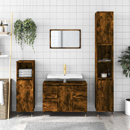 Badkamerkast 80x33x60 cm bewerkt hout gerookt eikenkleurig is nu te koop bij PeponiXL, paradijselijk wonen!