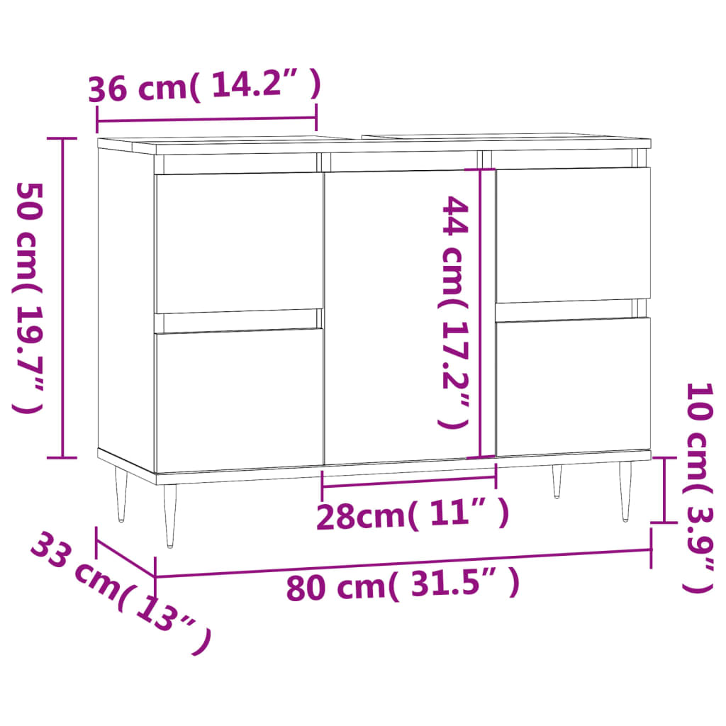 Badkamerkast 80x33x60 cm bewerkt hout grijs sonoma eikenkleurig is nu te koop bij PeponiXL, paradijselijk wonen!