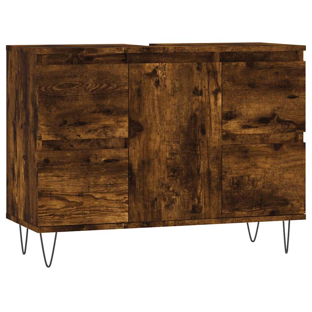 Badkamerkast 80x33x60 cm bewerkt hout gerookt eikenkleurig is nu te koop bij PeponiXL, paradijselijk wonen!