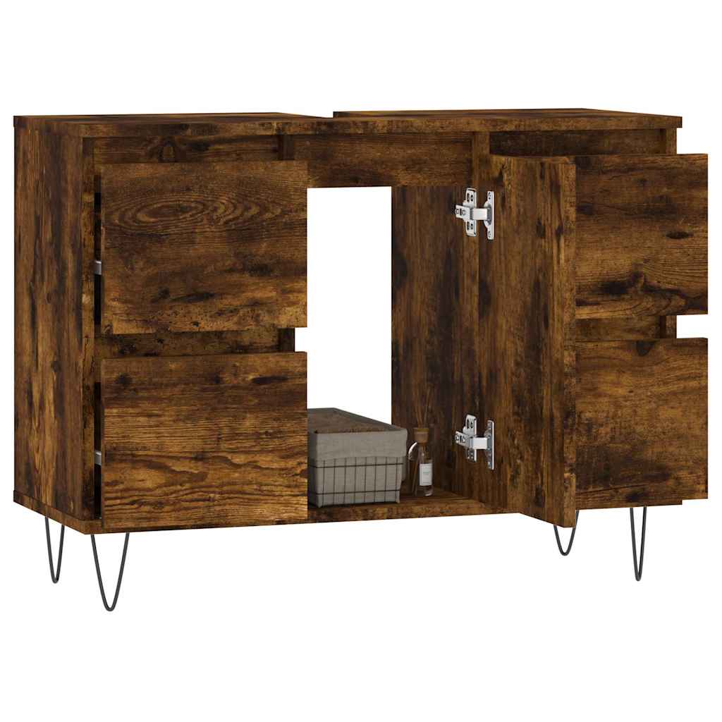 Badkamerkast 80x33x60 cm bewerkt hout gerookt eikenkleurig is nu te koop bij PeponiXL, paradijselijk wonen!