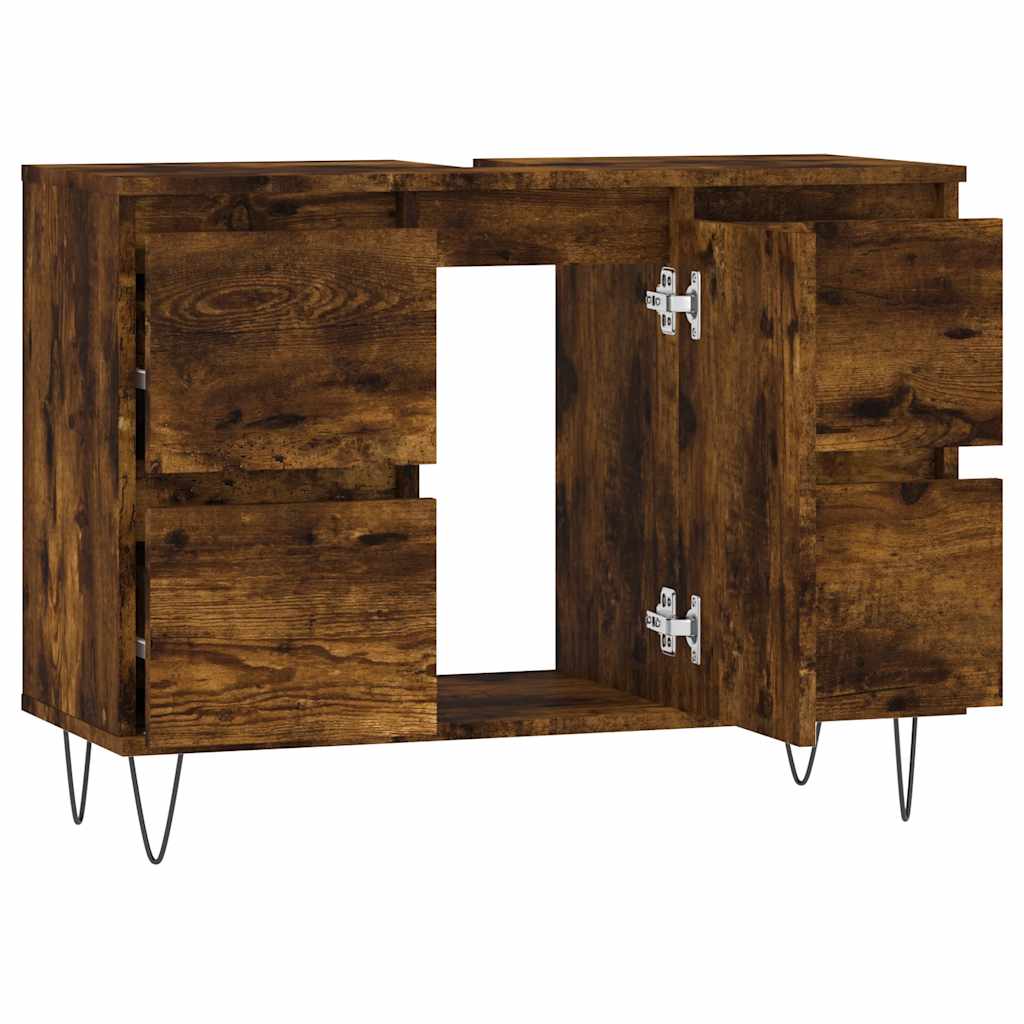 Badkamerkast 80x33x60 cm bewerkt hout gerookt eikenkleurig is nu te koop bij PeponiXL, paradijselijk wonen!