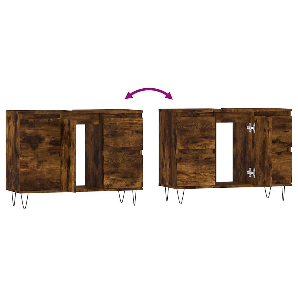 Badkamerkast 80x33x60 cm bewerkt hout gerookt eikenkleurig is nu te koop bij PeponiXL, paradijselijk wonen!