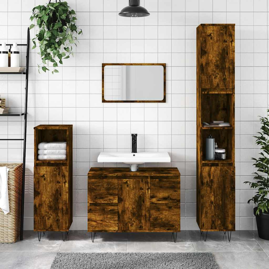 Badkamerkast 80x33x60 cm bewerkt hout gerookt eikenkleurig is nu te koop bij PeponiXL, paradijselijk wonen!