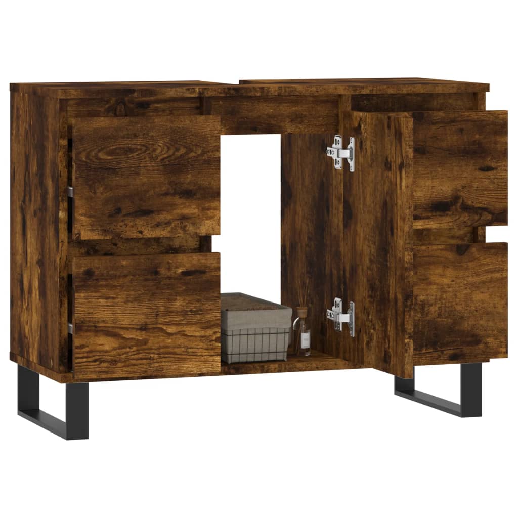 Badkamerkast 80x33x60 cm bewerkt hout gerookt eikenkleurig is nu te koop bij PeponiXL, paradijselijk wonen!