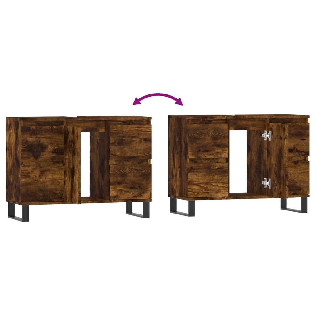 Badkamerkast 80x33x60 cm bewerkt hout gerookt eikenkleurig is nu te koop bij PeponiXL, paradijselijk wonen!