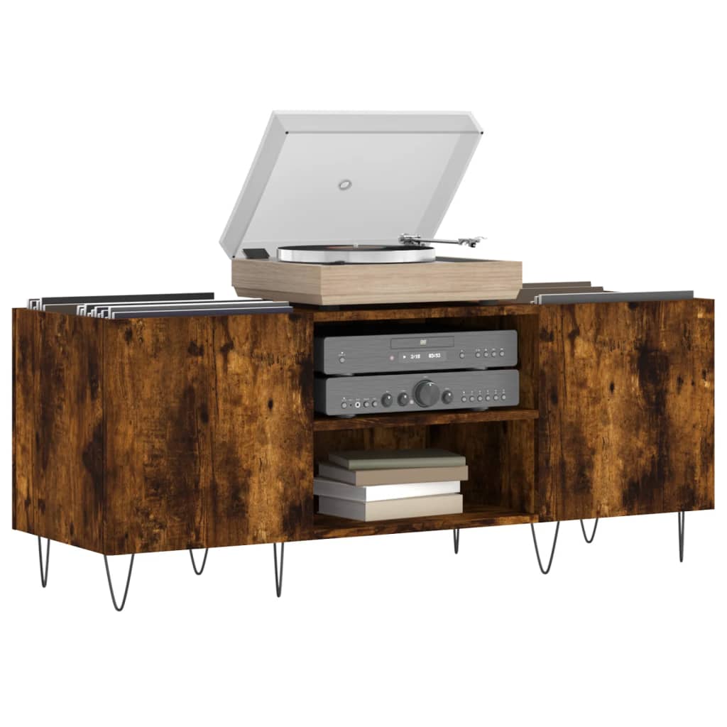 Platenkast 121x38x48 cm bewerkt hout gerookt eikenkleurig is nu te koop bij PeponiXL, paradijselijk wonen!