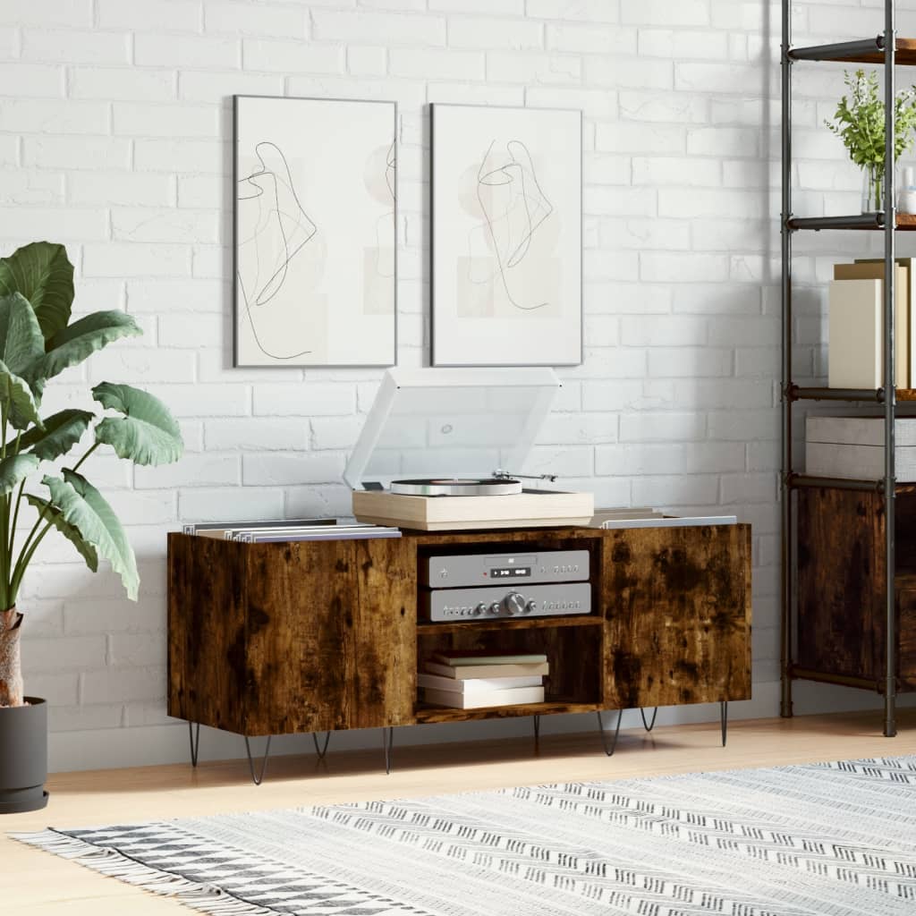 Platenkast 121x38x48 cm bewerkt hout gerookt eikenkleurig is nu te koop bij PeponiXL, paradijselijk wonen!