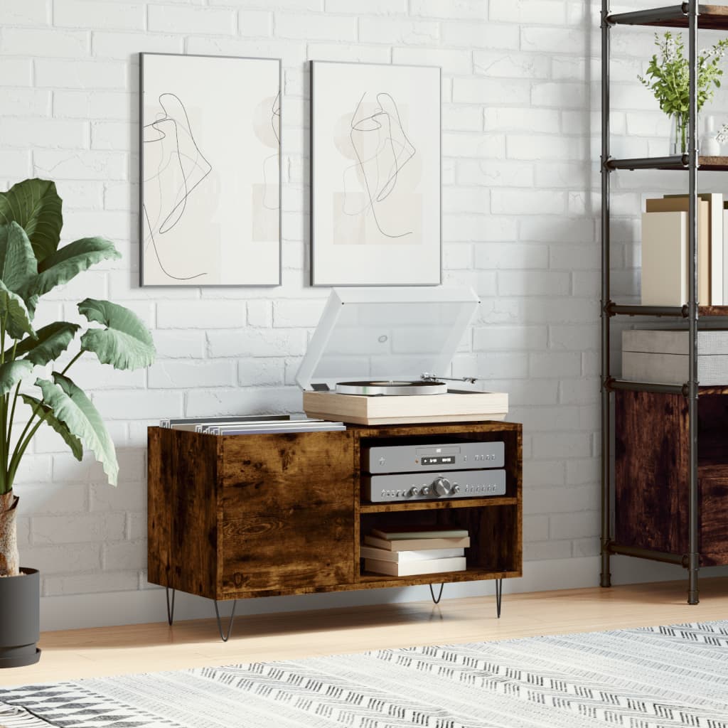 Platenkast 85x38x48 cm bewerkt hout gerookt eikenkleurig is nu te koop bij PeponiXL, paradijselijk wonen!