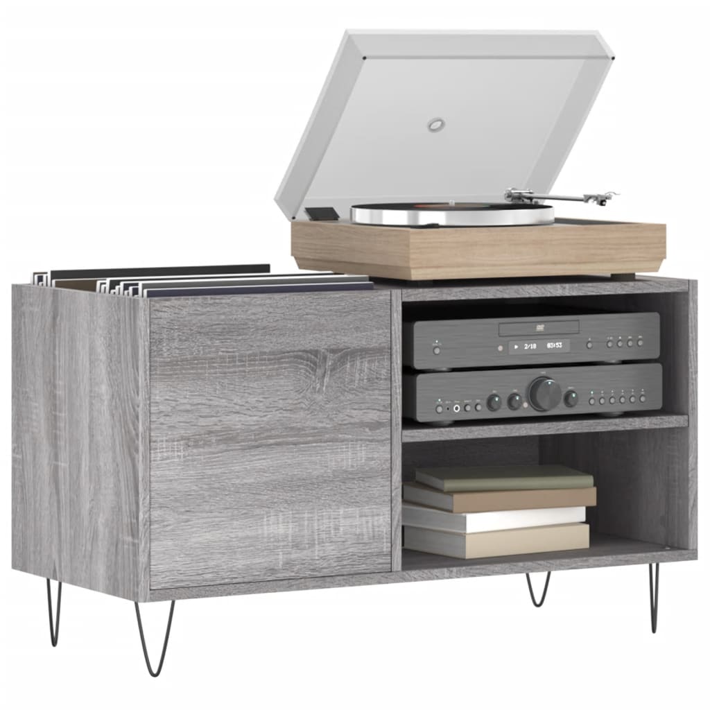 Platenkast 85x38x48 cm bewerkt hout grijs sonoma eikenkleurig is nu te koop bij PeponiXL, paradijselijk wonen!