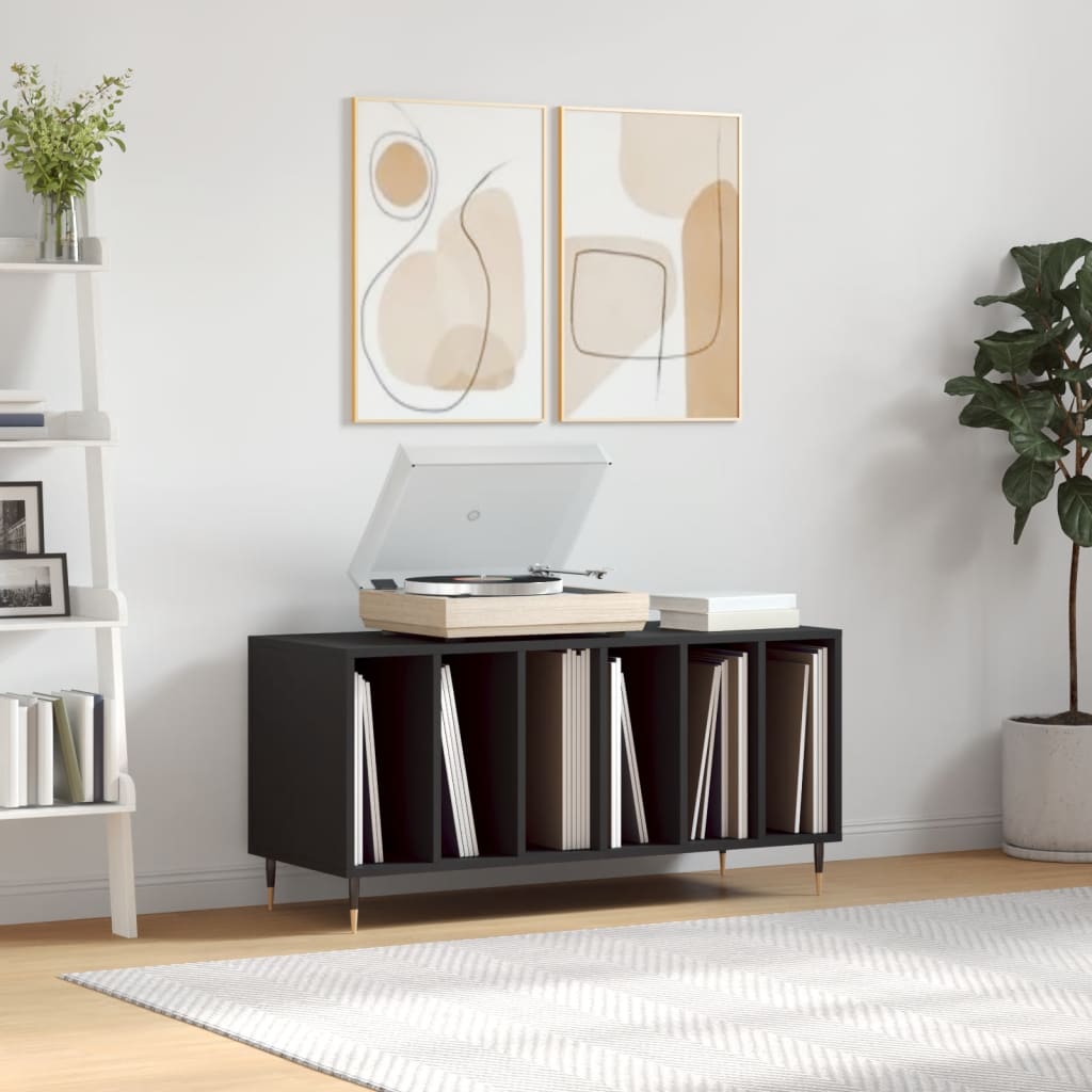 Platenkast 100x38x48 cm bewerkt hout zwart is nu te koop bij PeponiXL, paradijselijk wonen!