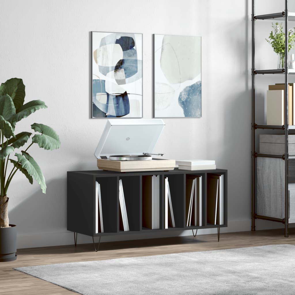 Platenkast 100x38x48 cm bewerkt hout zwart is nu te koop bij PeponiXL, paradijselijk wonen!