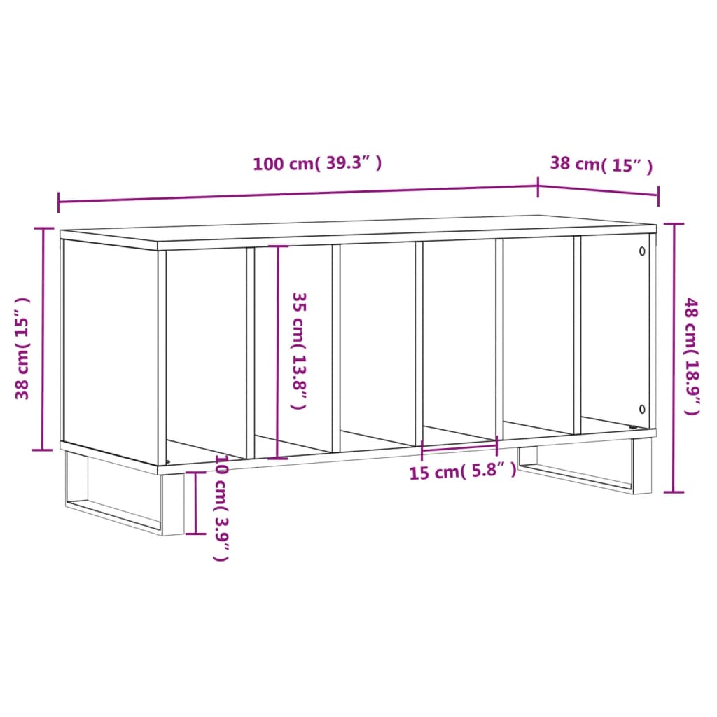 Platenkast 100x38x48 cm bewerkt hout sonoma eikenkleurig is nu te koop bij PeponiXL, paradijselijk wonen!