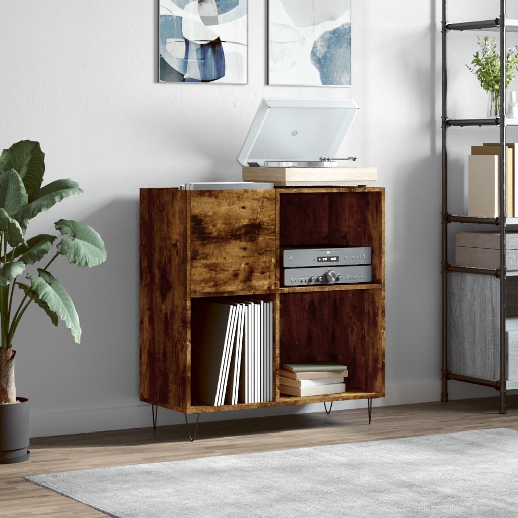 Platenkast 84,5x38x89 cm bewerkt hout gerookt eikenkleurig is nu te koop bij PeponiXL, paradijselijk wonen!