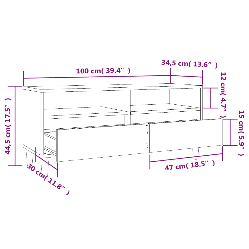 Tv-meubel 100x34,5x44,5 cm bewerkt hout bruin eikenkleur is nu te koop bij PeponiXL, paradijselijk wonen!