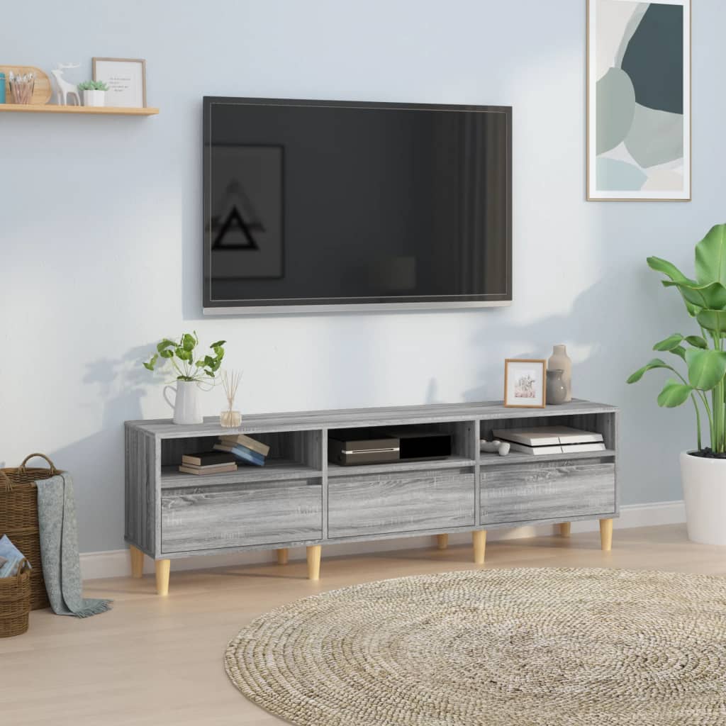 Tv-meubel 150x30x44,5 cm bewerkt hout grijs sonoma eikenkleurig is nu te koop bij PeponiXL, paradijselijk wonen!