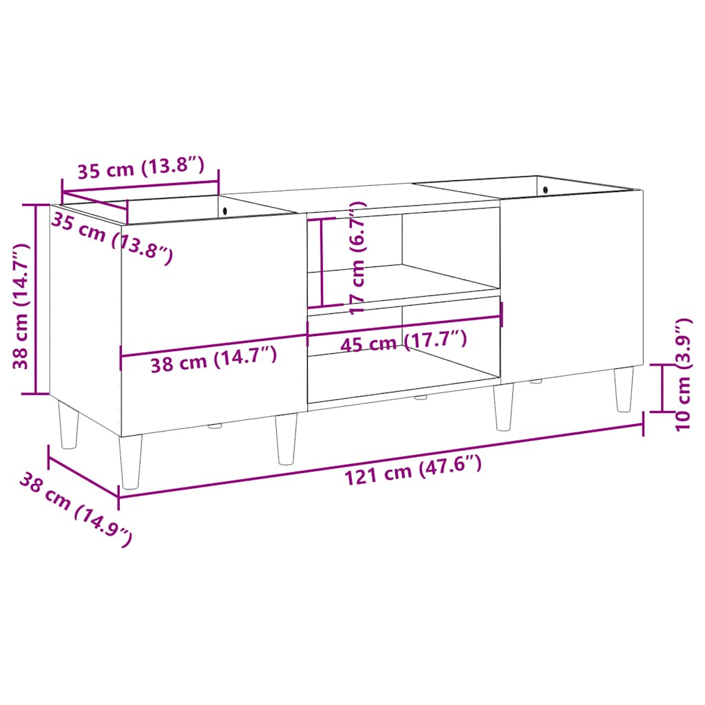 Platenkast 121x38x48 cm bewerkt hout bruin eikenkleur is nu te koop bij PeponiXL, paradijselijk wonen!