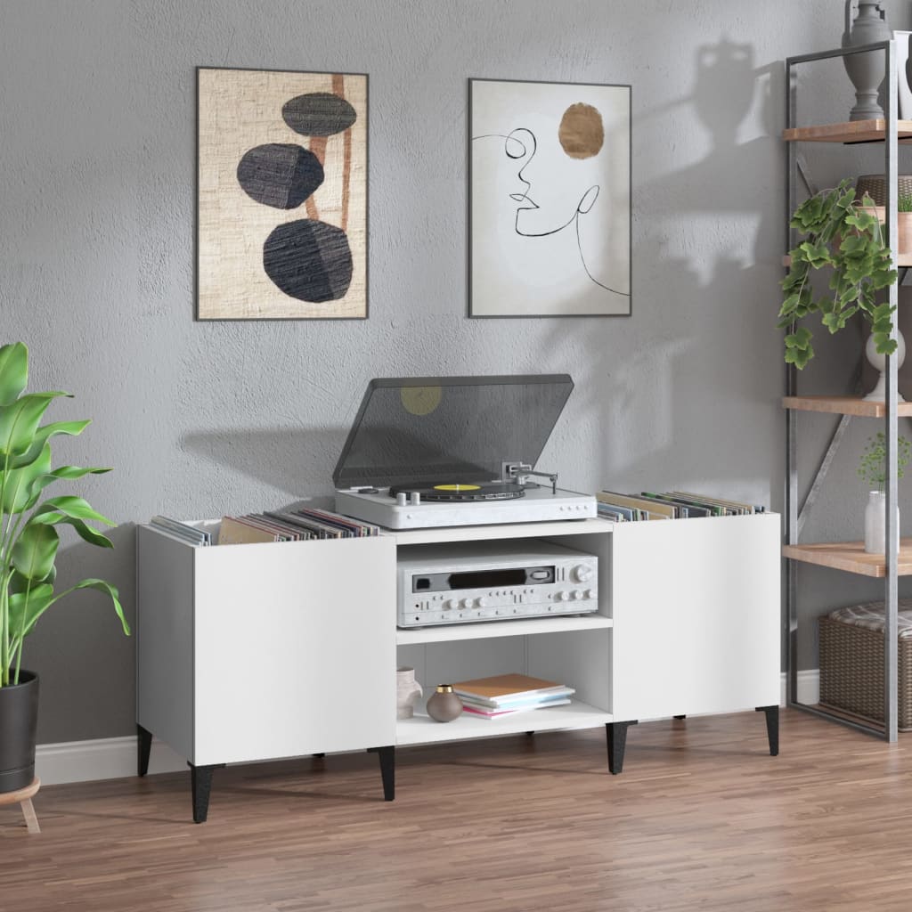 Platenkast 121x38x48 cm bewerkt hout wit is nu te koop bij PeponiXL, paradijselijk wonen!
