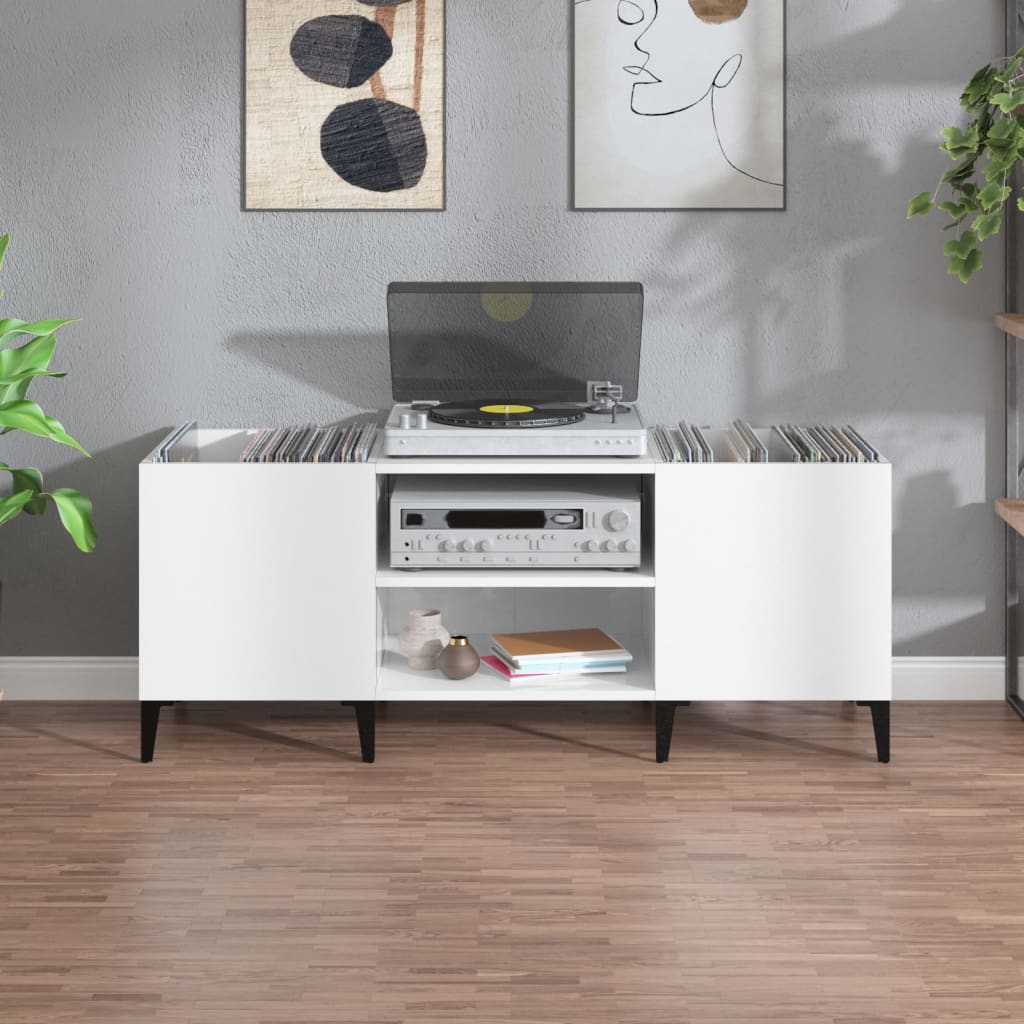 Platenkast 121x38x48 cm bewerkt hout hoogglans wit is nu te koop bij PeponiXL, paradijselijk wonen!