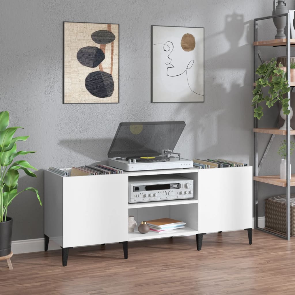 Platenkast 121x38x48 cm bewerkt hout hoogglans wit is nu te koop bij PeponiXL, paradijselijk wonen!
