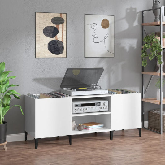 Platenkast 121x38x48 cm bewerkt hout hoogglans wit is nu te koop bij PeponiXL, paradijselijk wonen!