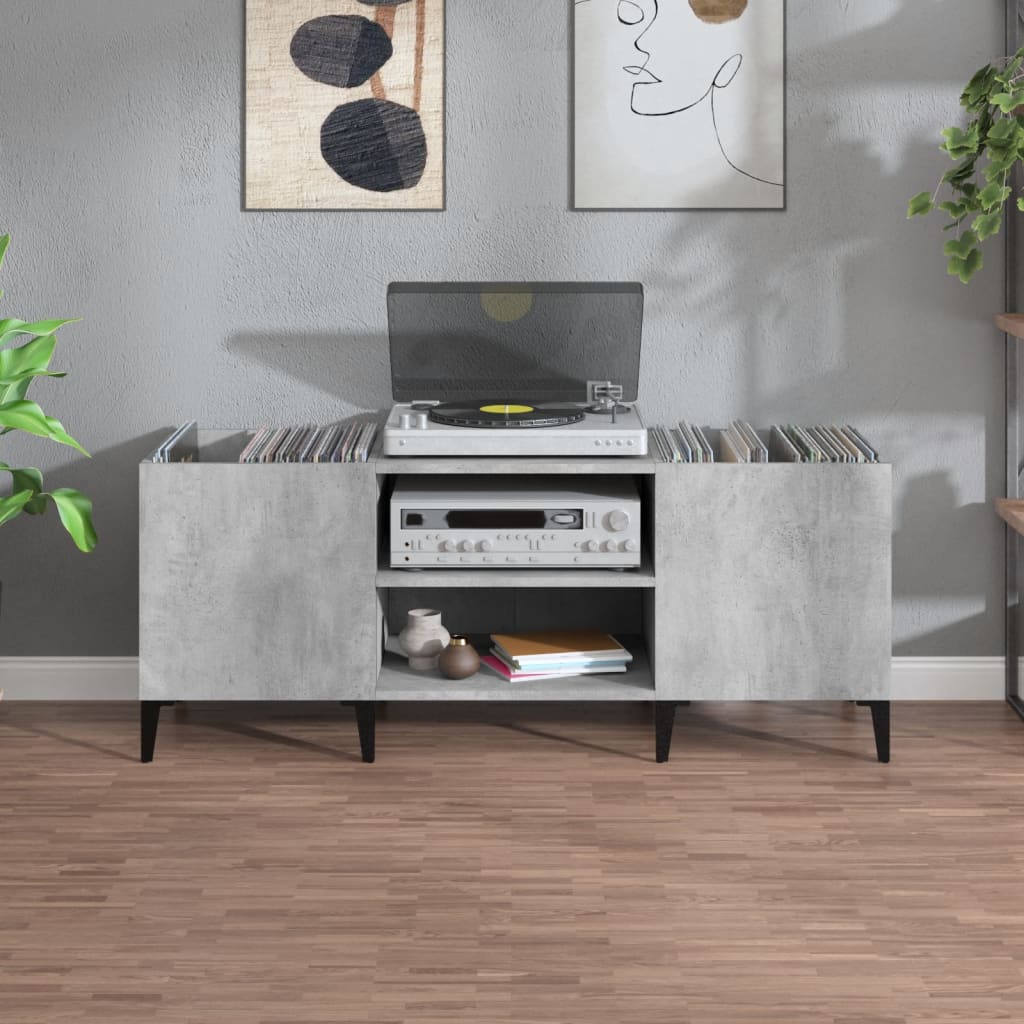 Platenkast 121x38x48 cm bewerkt hout betongrijs is nu te koop bij PeponiXL, paradijselijk wonen!