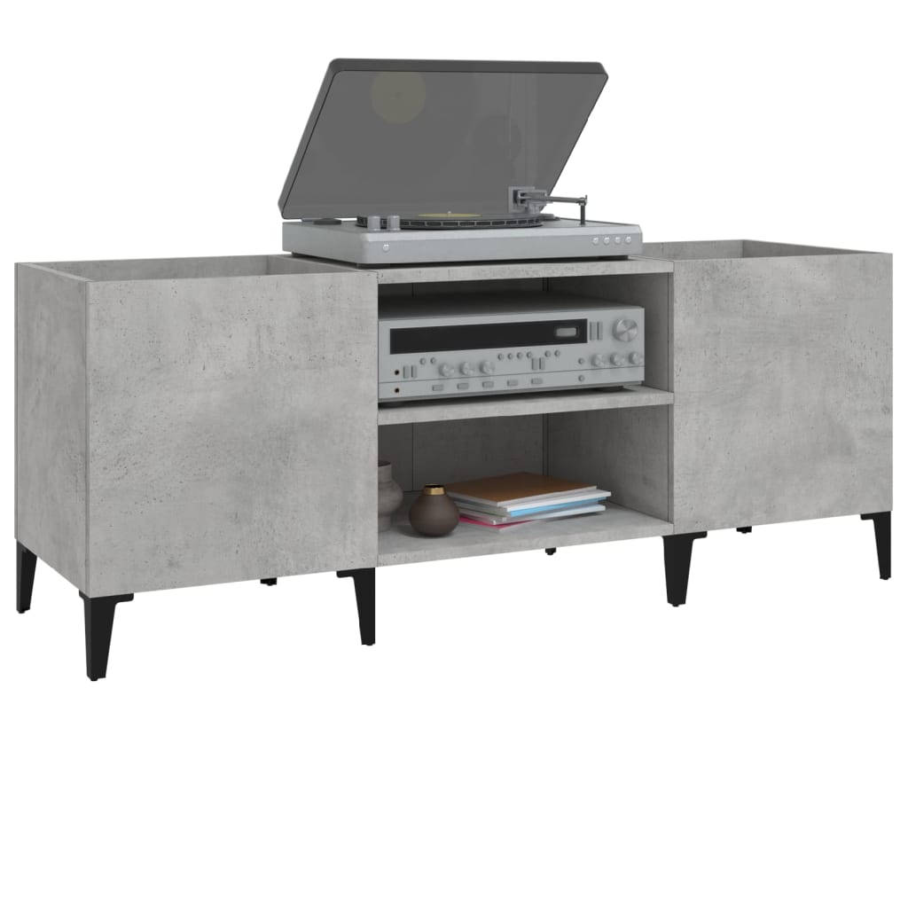 Platenkast 121x38x48 cm bewerkt hout betongrijs is nu te koop bij PeponiXL, paradijselijk wonen!