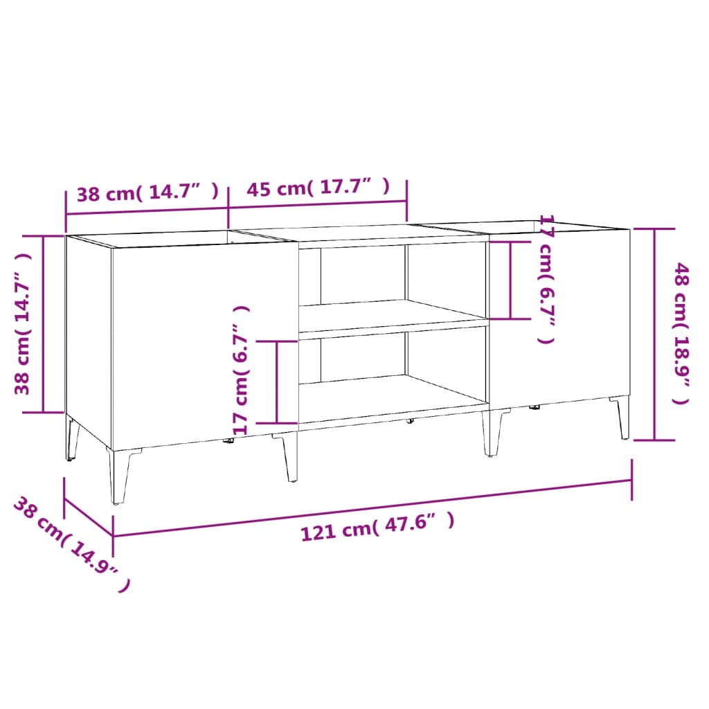 Platenkast 121x38x48 cm bewerkt hout betongrijs is nu te koop bij PeponiXL, paradijselijk wonen!