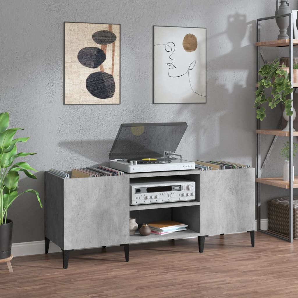 Platenkast 121x38x48 cm bewerkt hout betongrijs is nu te koop bij PeponiXL, paradijselijk wonen!