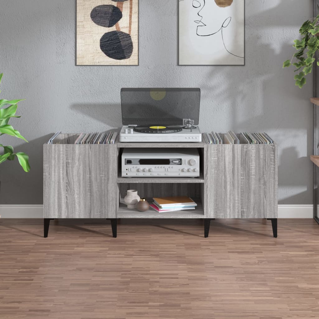Platenkast 121x38x48 cm bewerkt hout grijs sonoma eikenkleurig is nu te koop bij PeponiXL, paradijselijk wonen!