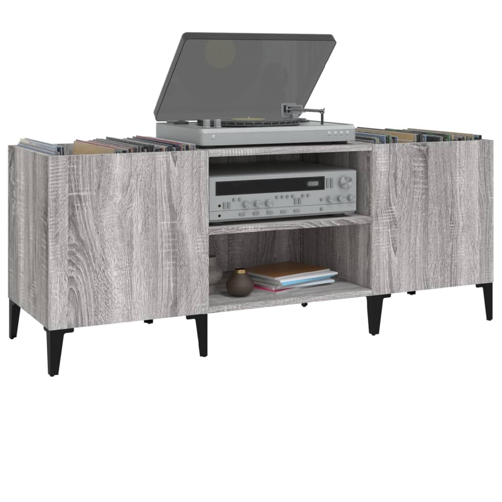 Platenkast 121x38x48 cm bewerkt hout grijs sonoma eikenkleurig is nu te koop bij PeponiXL, paradijselijk wonen!