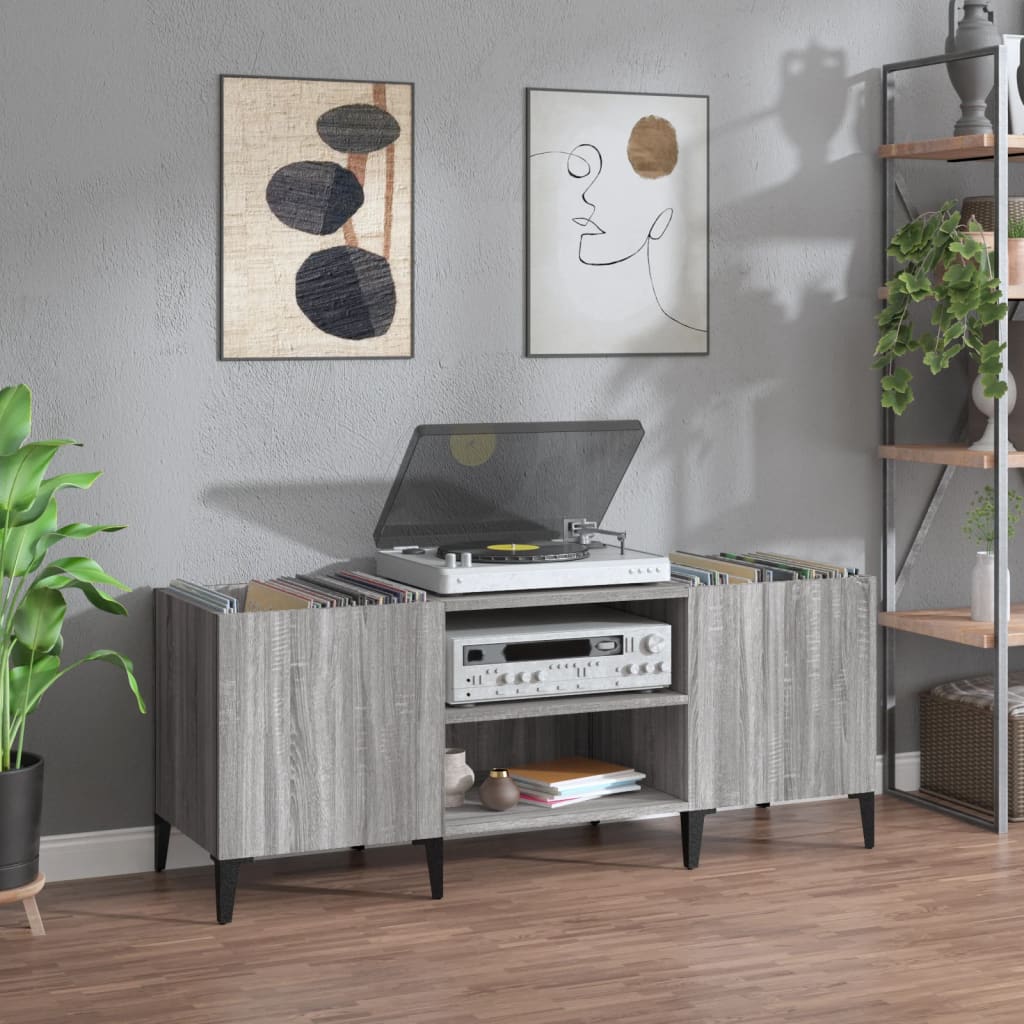 Platenkast 121x38x48 cm bewerkt hout grijs sonoma eikenkleurig is nu te koop bij PeponiXL, paradijselijk wonen!