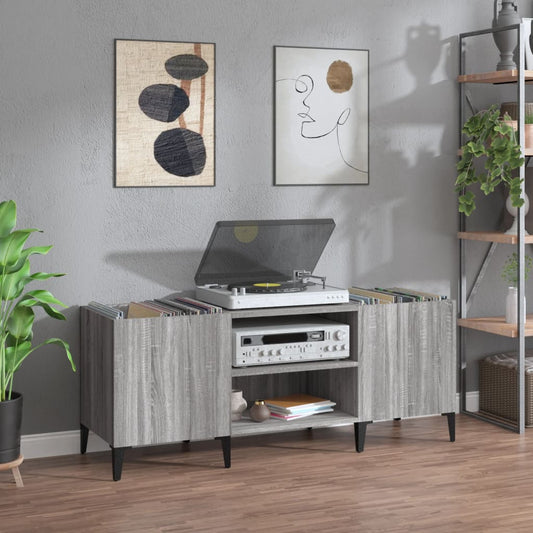 Platenkast 121x38x48 cm bewerkt hout grijs sonoma eikenkleurig is nu te koop bij PeponiXL, paradijselijk wonen!