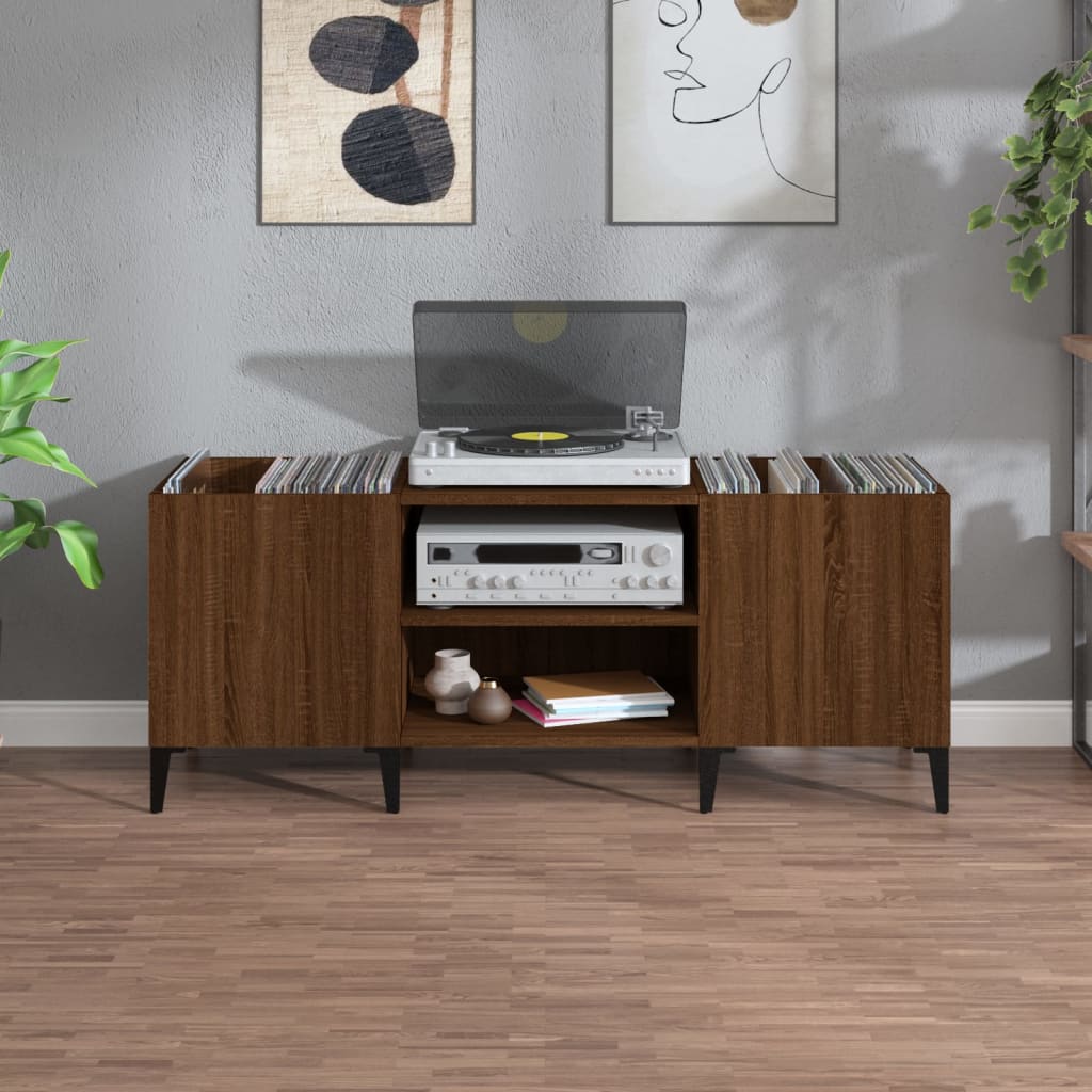 Platenkast 121x38x48 cm bewerkt hout bruin eikenkleur is nu te koop bij PeponiXL, paradijselijk wonen!