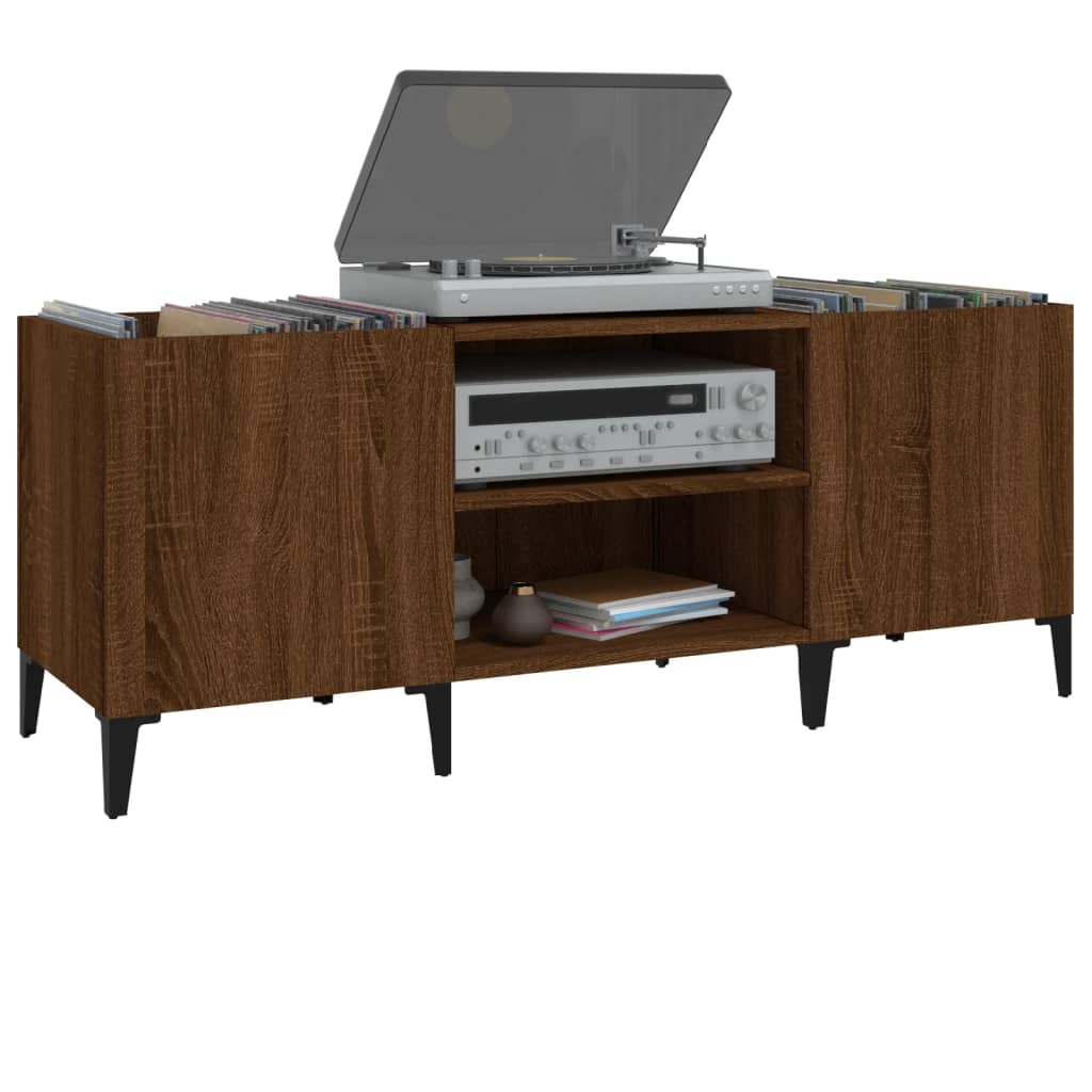 Platenkast 121x38x48 cm bewerkt hout bruin eikenkleur is nu te koop bij PeponiXL, paradijselijk wonen!