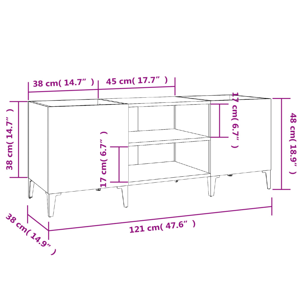 Platenkast 121x38x48 cm bewerkt hout bruin eikenkleur is nu te koop bij PeponiXL, paradijselijk wonen!