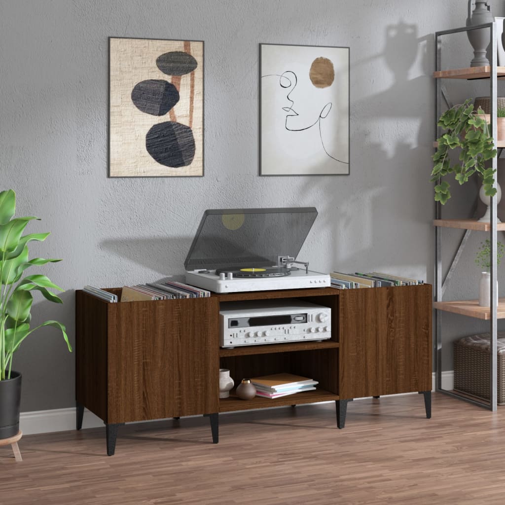 Platenkast 121x38x48 cm bewerkt hout bruin eikenkleur is nu te koop bij PeponiXL, paradijselijk wonen!