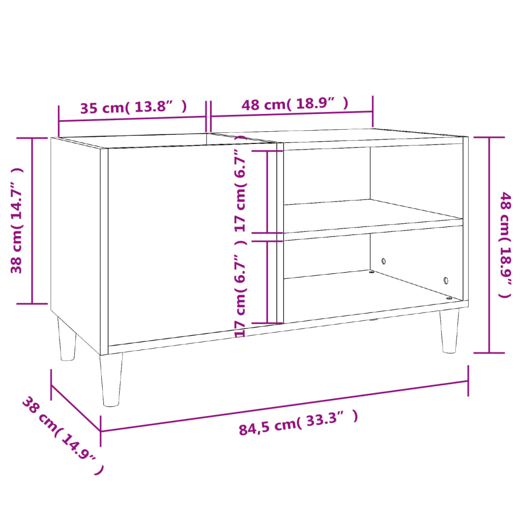 Platenkast 84,5x38x48 cm bewerkt hout grijs sonoma eikenkleurig is nu te koop bij PeponiXL, paradijselijk wonen!