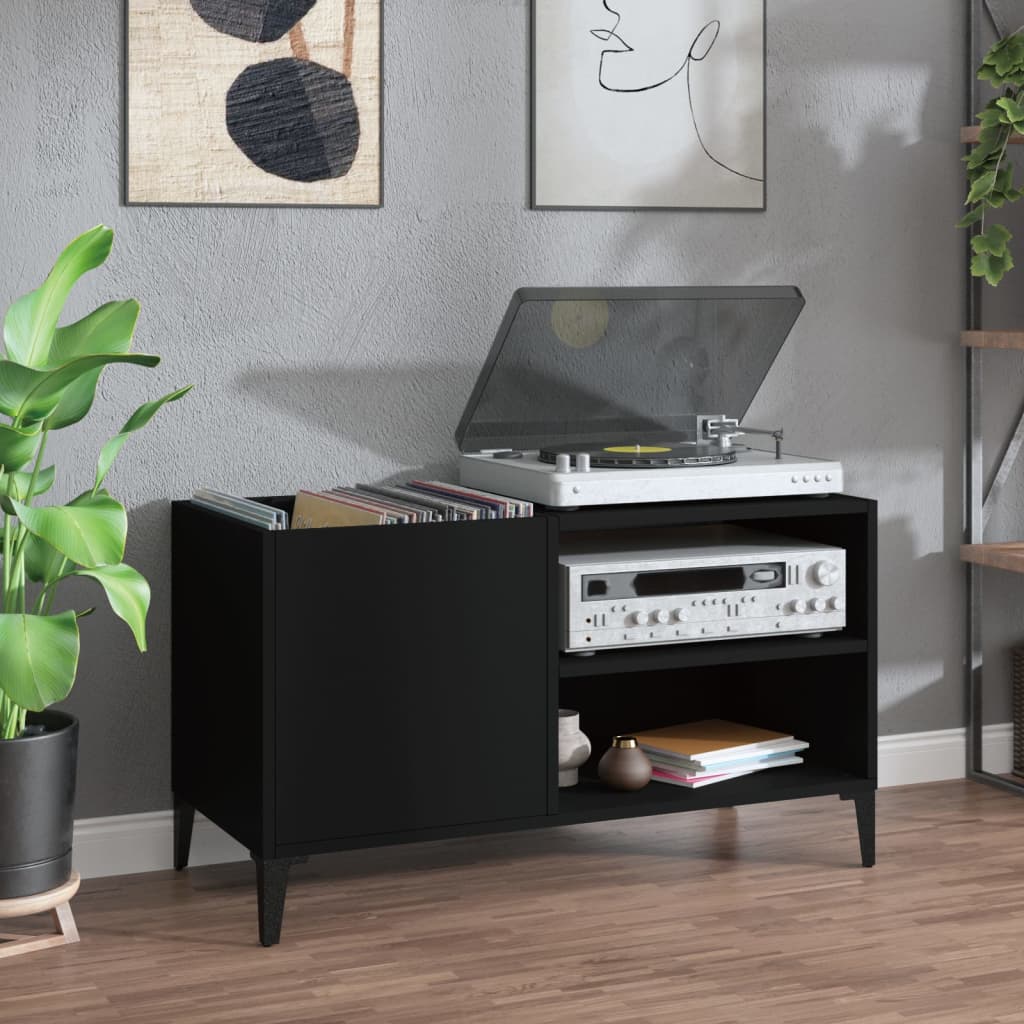 Platenkast 84,5x38x48 cm bewerkt hout zwart is nu te koop bij PeponiXL, paradijselijk wonen!
