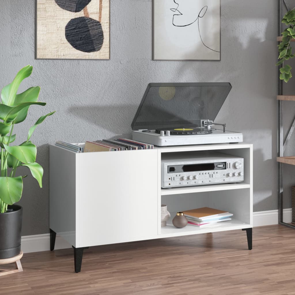Platenkast 84,5x38x48 cm bewerkt hout hoogglans wit is nu te koop bij PeponiXL, paradijselijk wonen!