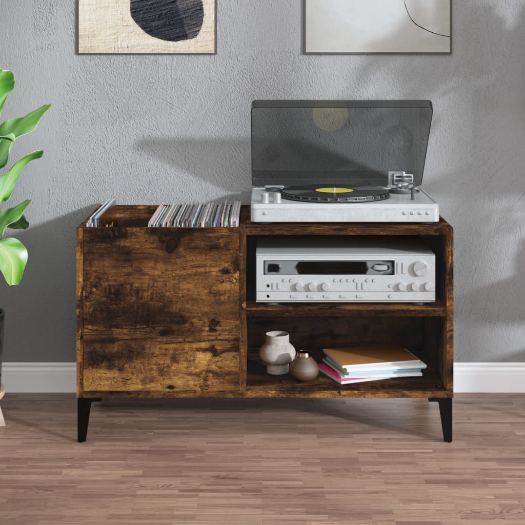 Platenkast 84,5x38x48 cm bewerkt hout gerookt eikenkleurig is nu te koop bij PeponiXL, paradijselijk wonen!