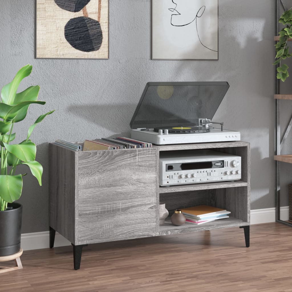 Platenkast 84,5x38x48 cm bewerkt hout grijs sonoma eikenkleurig is nu te koop bij PeponiXL, paradijselijk wonen!