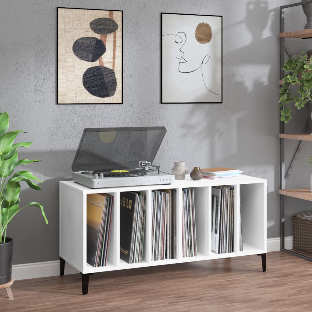 Platenkast 100x38x48 cm bewerkt hout wit is nu te koop bij PeponiXL, paradijselijk wonen!