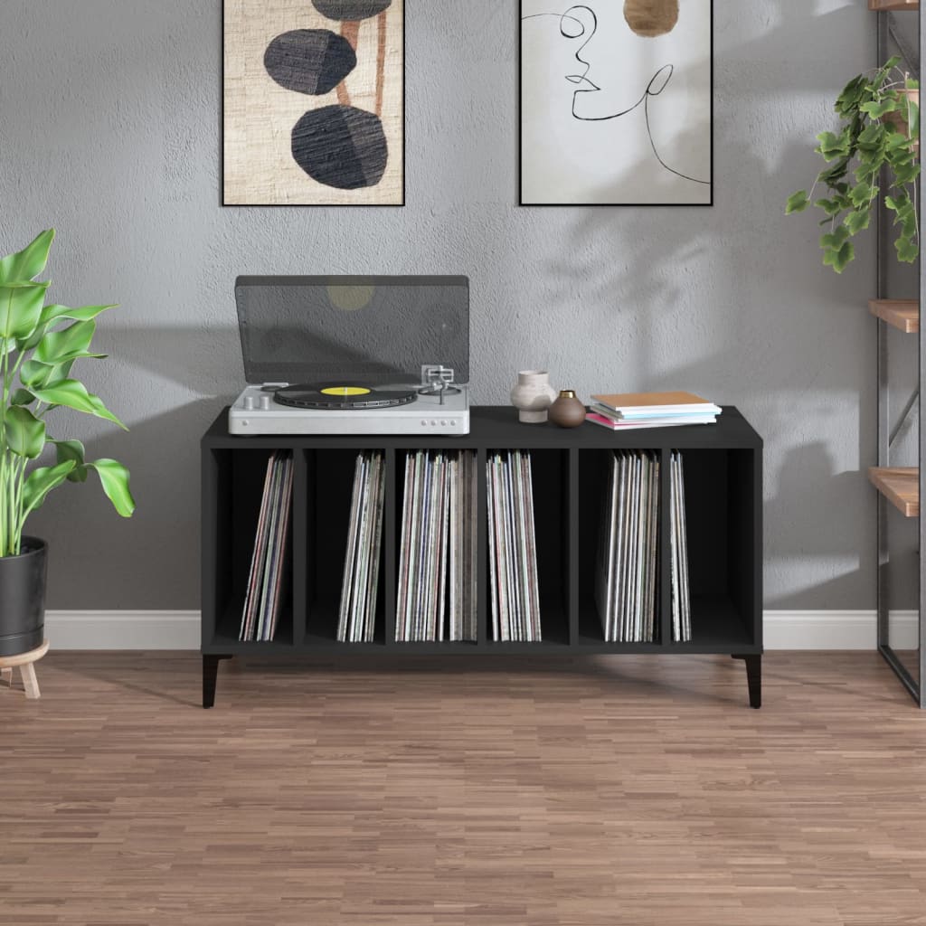 Platenkast 100x38x48 cm bewerkt hout zwart is nu te koop bij PeponiXL, paradijselijk wonen!