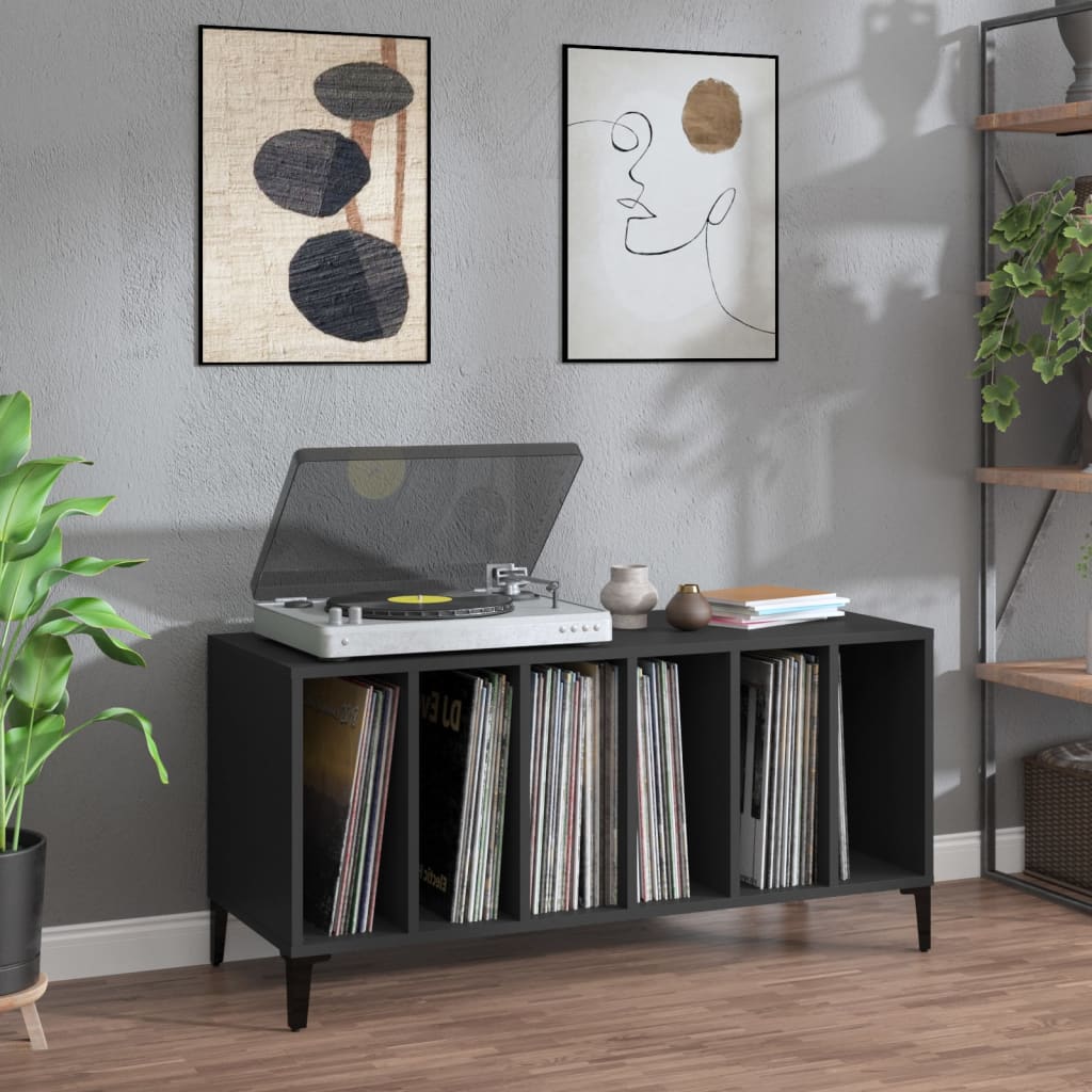 Platenkast 100x38x48 cm bewerkt hout zwart is nu te koop bij PeponiXL, paradijselijk wonen!